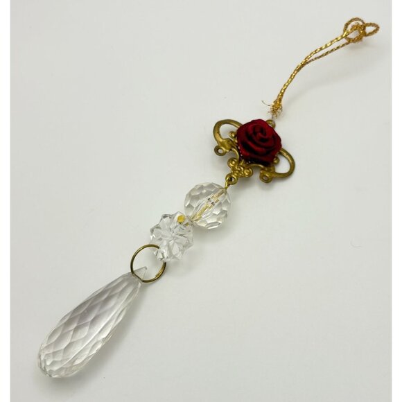 Elegant Faux Crystal Dangle Christmas Tree Ornament Rose with Brass Tone Accent - Picture 6 of 6